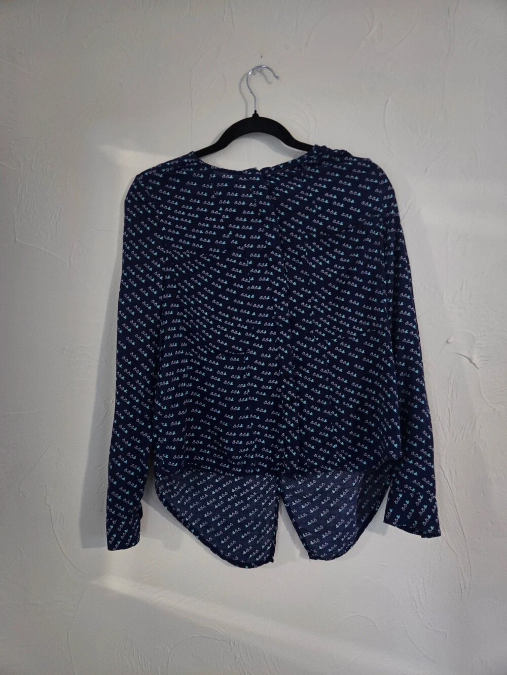 Maeve Anthropologie Navy Bird Print Open Back Blouse